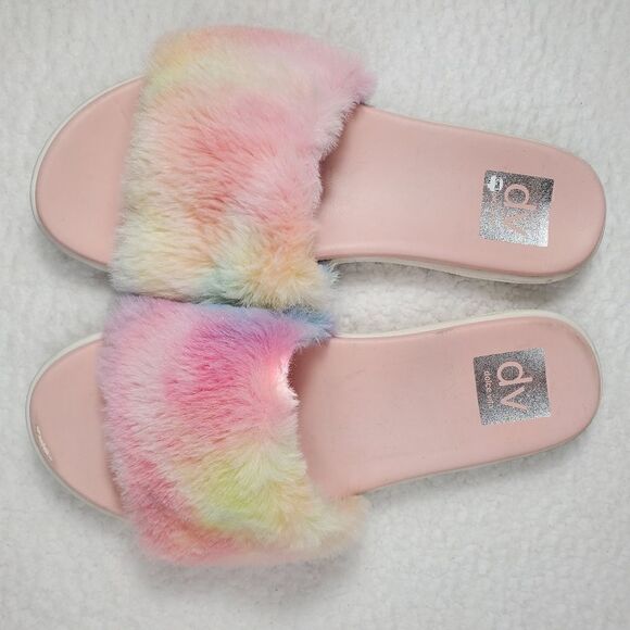 Dolce Vita “Jinah” Faux Fur Colorful Pastel Tie Dye Print Slides Size 9 - Picture 14 of 16